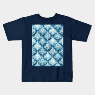 Icy Mermaid Snowflake Scales in Denim Blue Kids T-Shirt